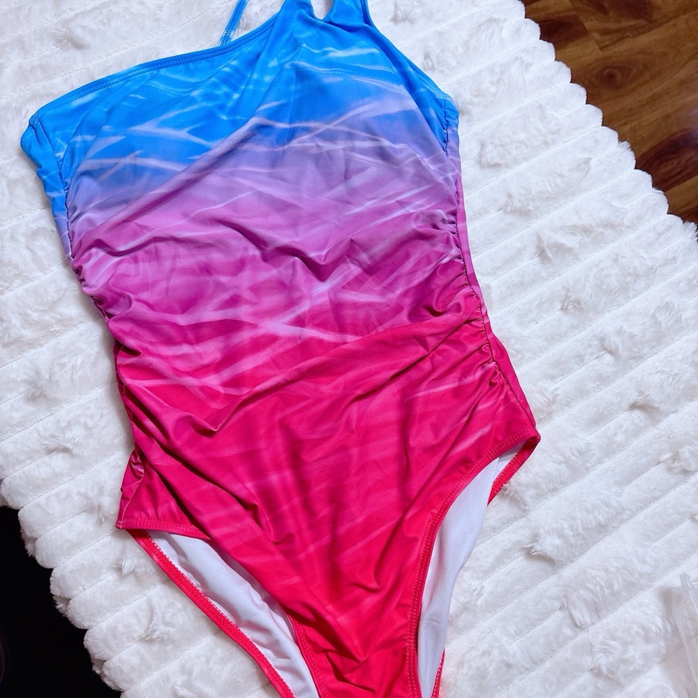 Woman  One Piece Swimsuit - Blue and Pink